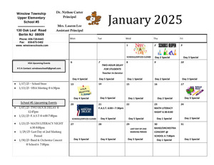 JANUARY 2025 CALENDAR OF EVENTS